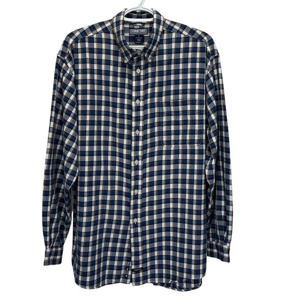 Structure | Vintage Blue White Orange Plaid Long Sleeve Button Shirt Flannel Med - Picture 1 of 6